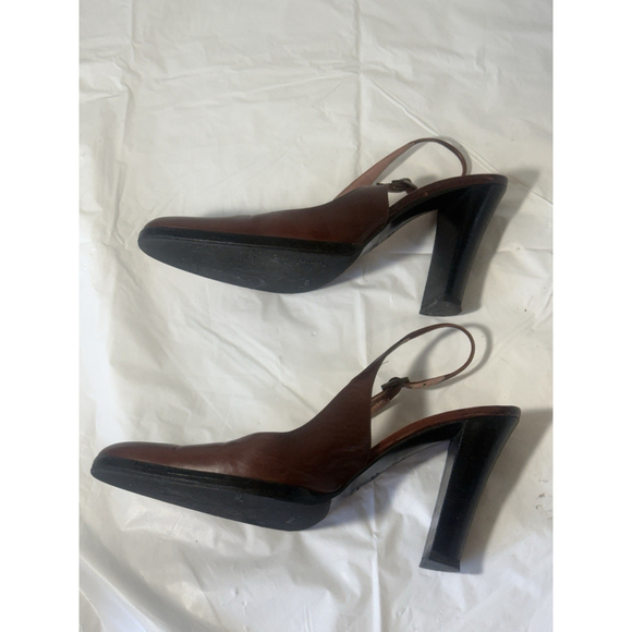 GUCCI Slingback Heels Closed Toe Brown Leather Shoes Sandals US 7 EU 37 C - Picture 5 of 16